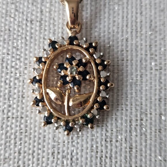 Source Unknown Jewelry - Vintage Blue Sapphire and Diamond Accent Sterling Silver Necklace
